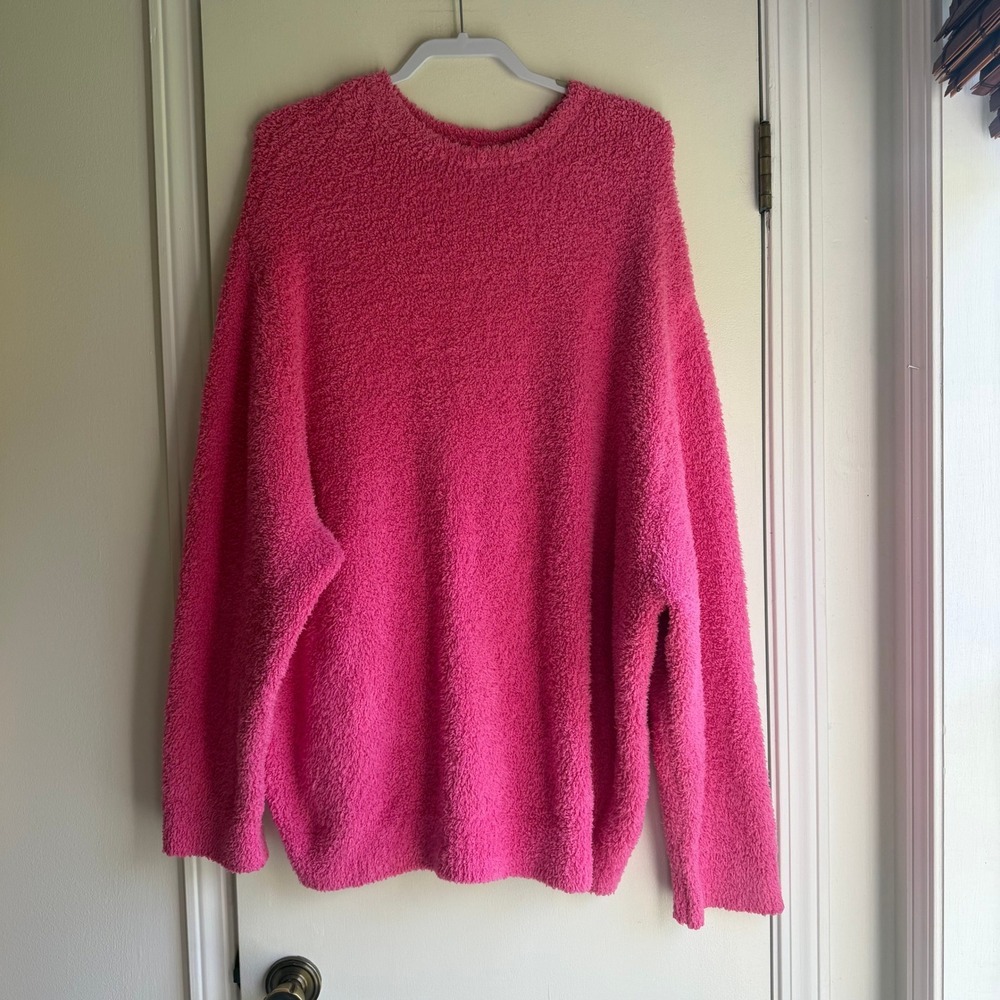 SKIMS Cozy Knit Pullover Pink Boucle Fuzzy Crew Neck Sweater 3X/4X 3X/3T/3X